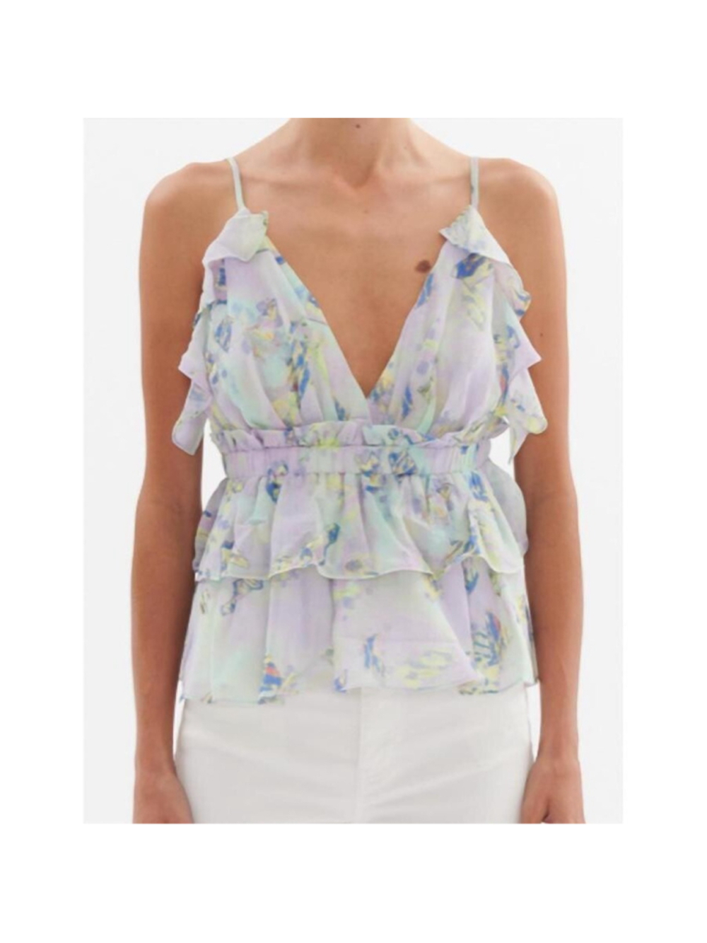 NWT Iro Amars Baby Doll Tank Top Size 38 Small Camisole Ruffle Floral Retro